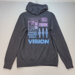 Vision Street Wear Hoodie Mens Medium‎ Gray Skate Graphic Pullover Sweatshirt